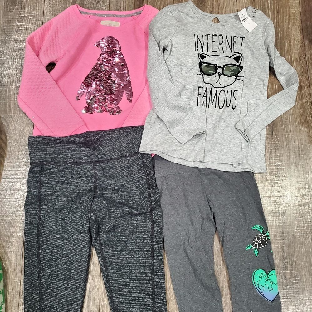 Girls Matching Sets Size 7-8 Ouftits With Top/Bottoms 4 Pieces, 2 Sets
